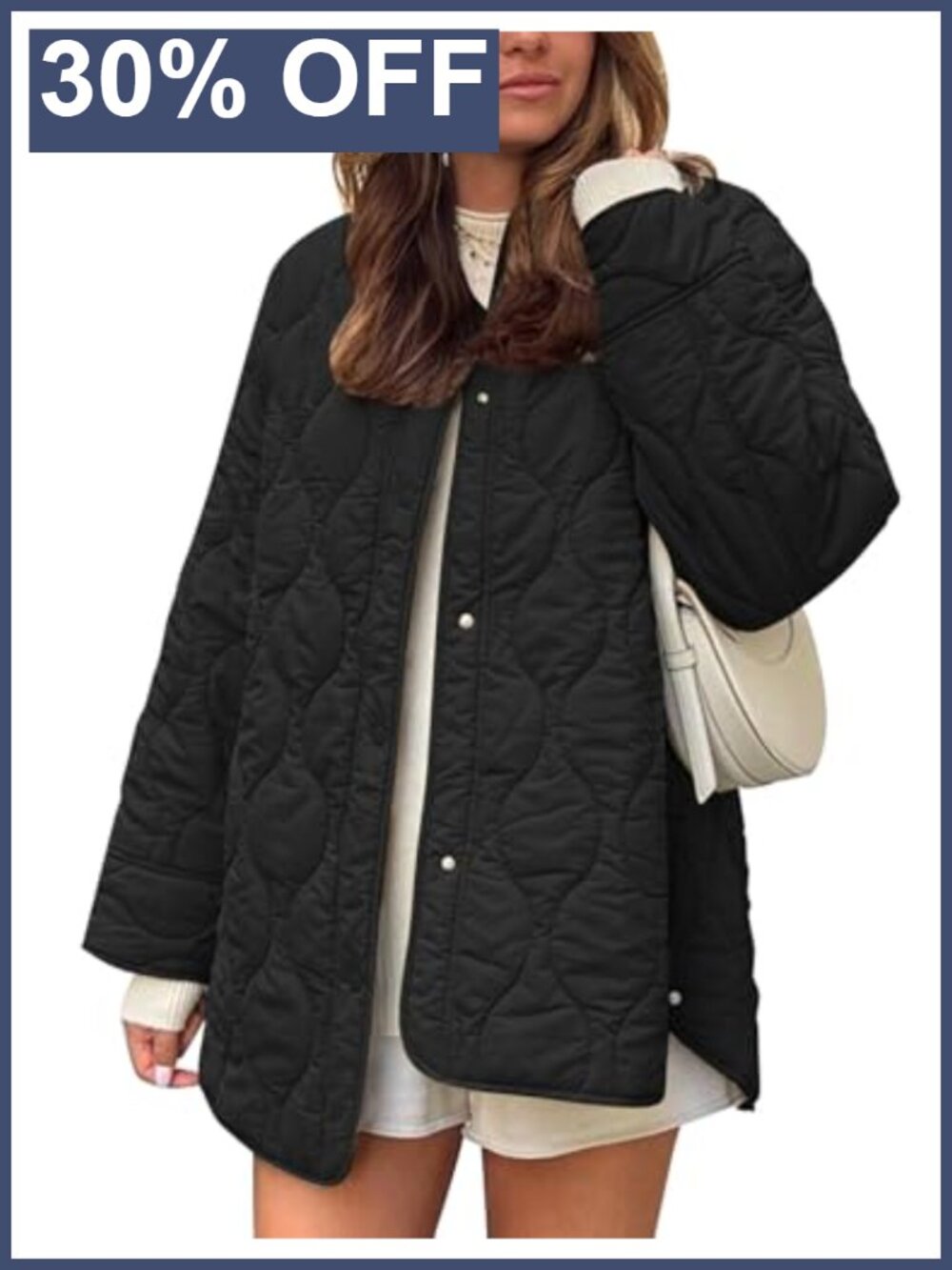 Quilted Lightweight Puffer Jacket Oversized Collarless Snap Button Coat